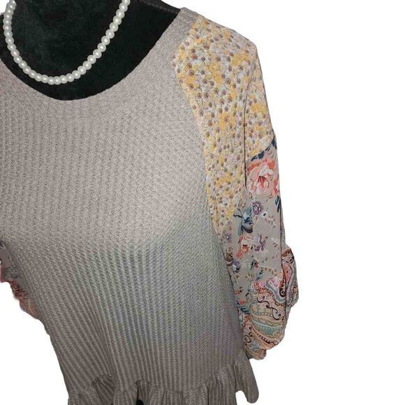 Umgee Medium Patchwork 3/4 Sleeve Top - Picture 3 of 10